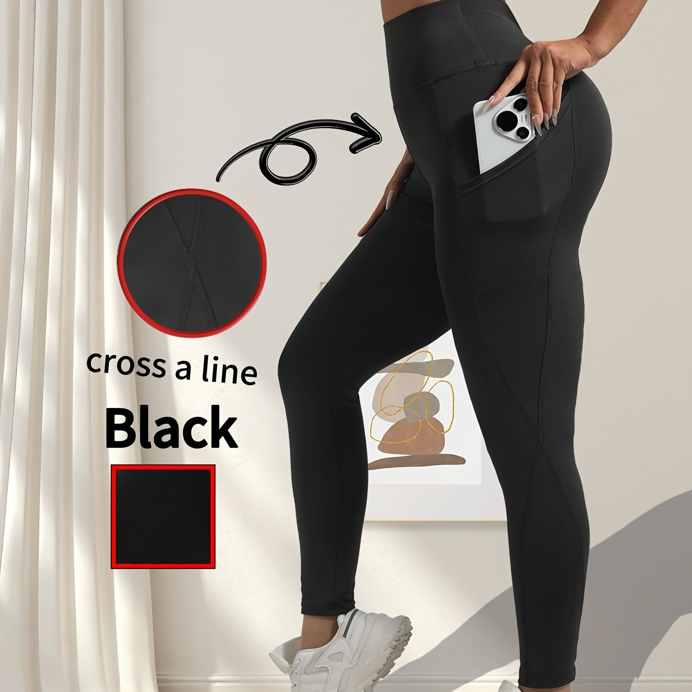 High-Waist Tummy Control Yoga Leggings with Pockets, Cross-Line Body Shaping, Butt Lifting, Fitness & Workout Pants