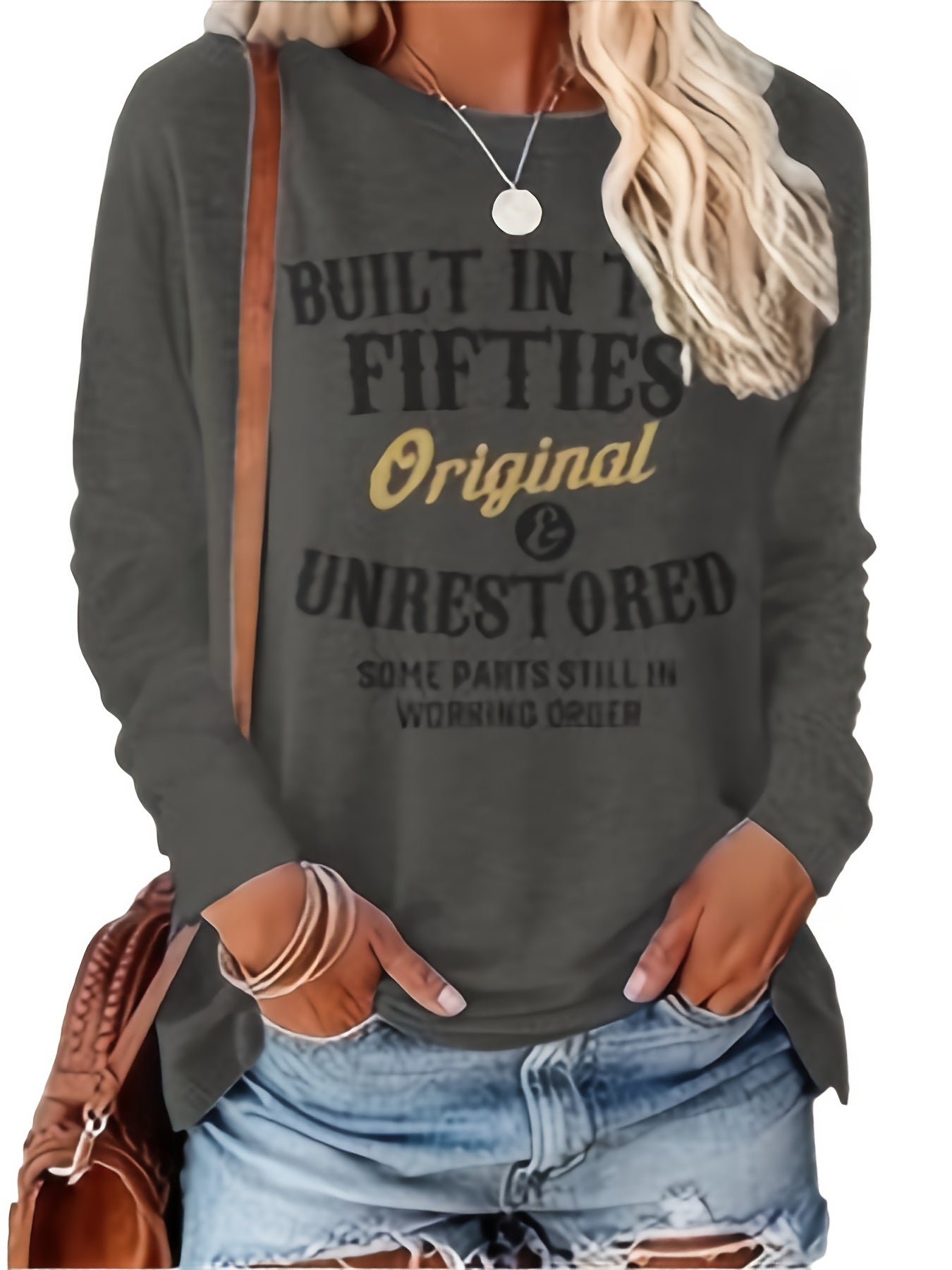 Letter Printed Women'S T-Shirt Fun Print - Comfortable Long Sleeved Round Neck - Perfect Choice for Spring And Autumn Casual Wear