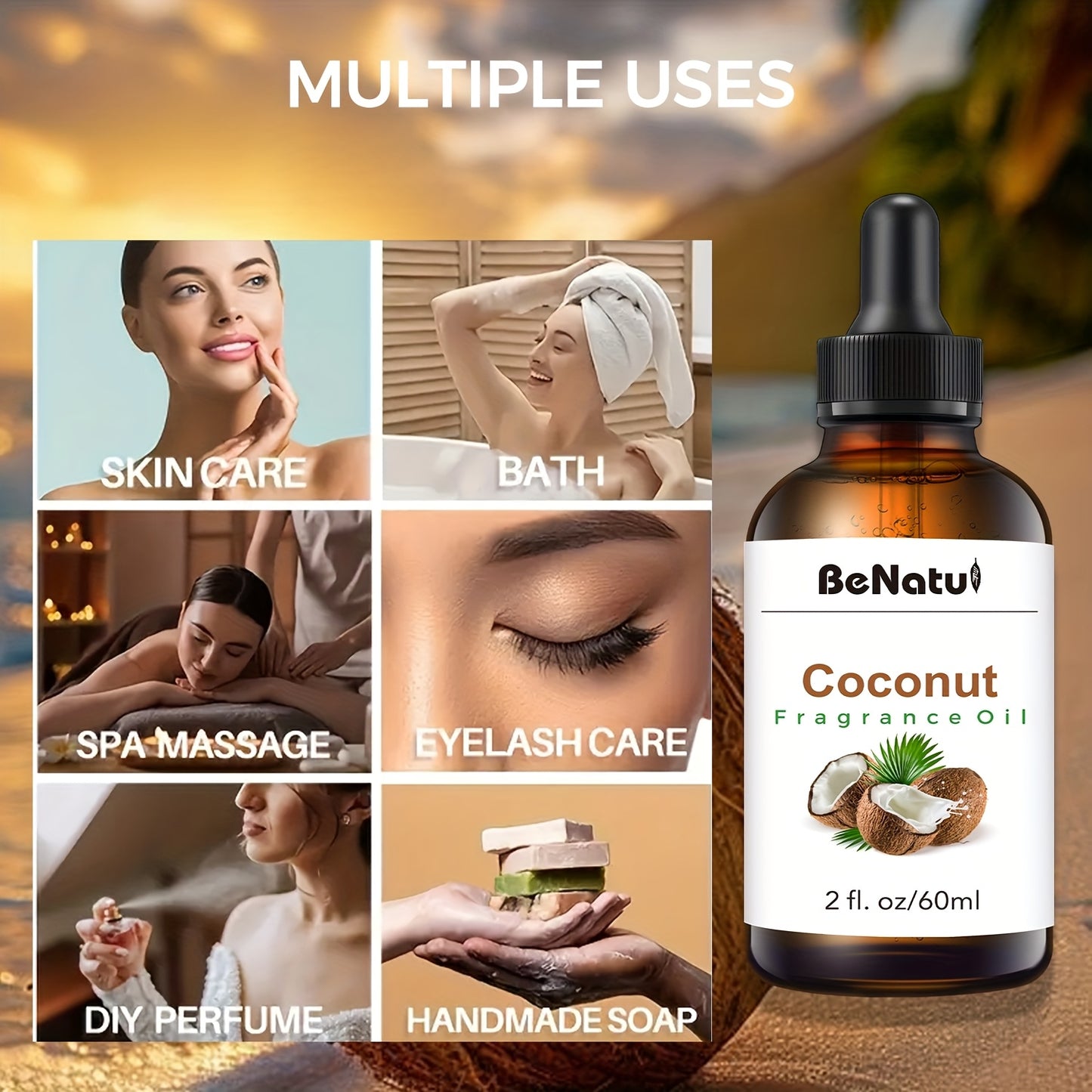 60ML Coconut Essential Oil Body Oil for Humidifier Diffuser Scented Candle Body Massage Hair Moisturizing Holiday Gift