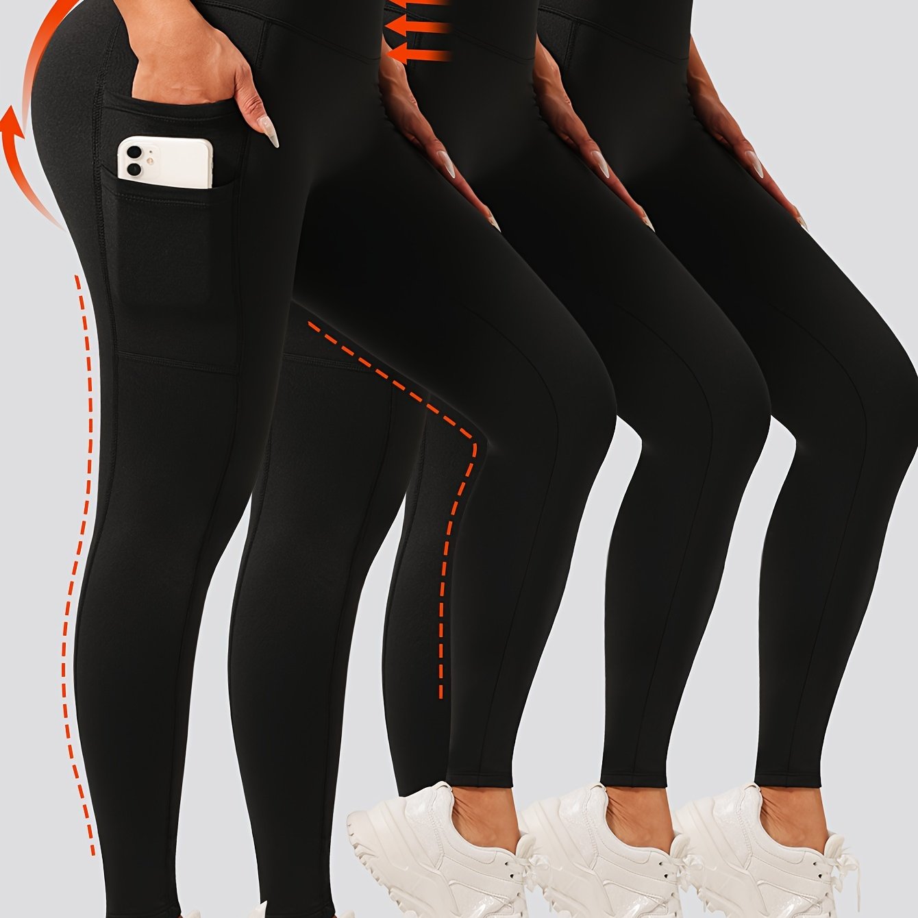 Women's 3Pcs High-Waisted Yoga Leggings With Pocket