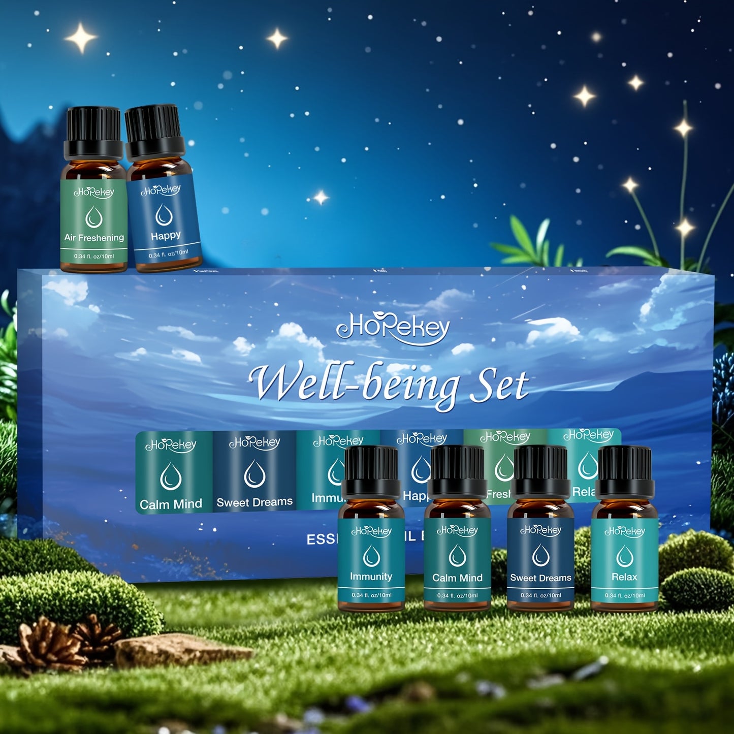 6 Piece 0.34 Ounce Essential Oil Deep Blue Artistic Set Box Diverse Scents Unique Fragrance Long Lasting Aroma Gift Box Set Suitable for Gifting