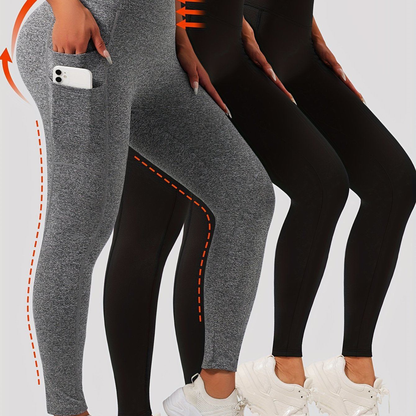 Women's 3Pcs High-Waisted Yoga Leggings With Pocket