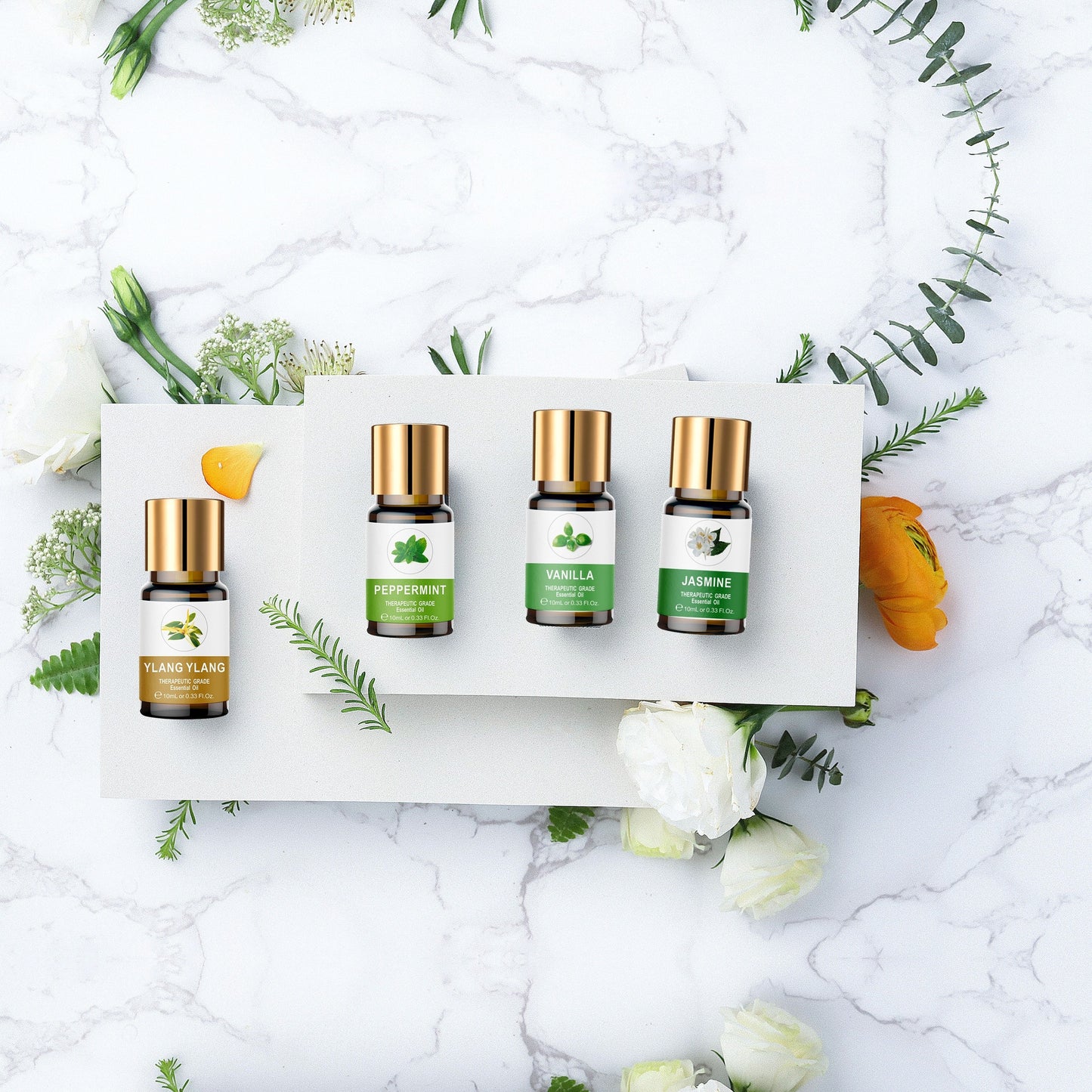 Essential Oil Set 8 Bottles 0.34oz Wooden Box Lavender Mint Vanilla Sweet Orange Jasmine Eucalyptus Ylang Ylang Osmanthus