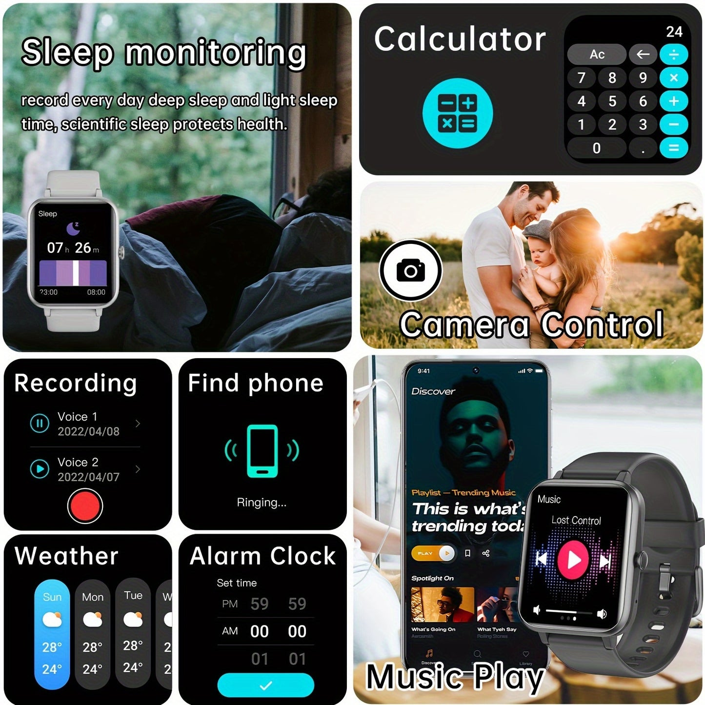 IP68 Waterproof Smartwatch - 1.83" Display, Over 100 Sports Modes, Long-Lasting Battery, Fitness Tracker with Pedometer & Sleep Monitor, Wireless Calls & Notifications, for Android & for iPhone - Perfect Gift for All