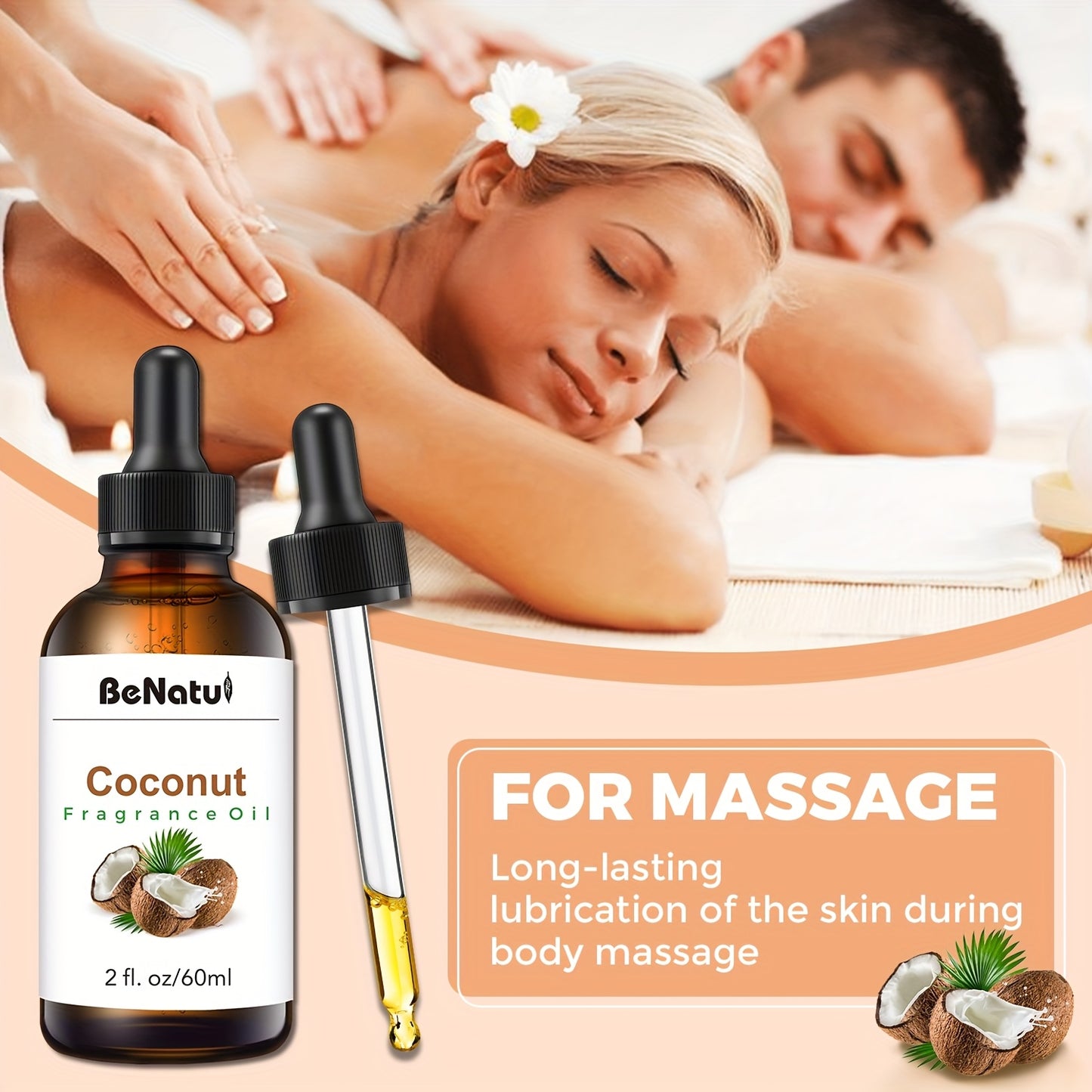 60ML Coconut Essential Oil Body Oil for Humidifier Diffuser Scented Candle Body Massage Hair Moisturizing Holiday Gift