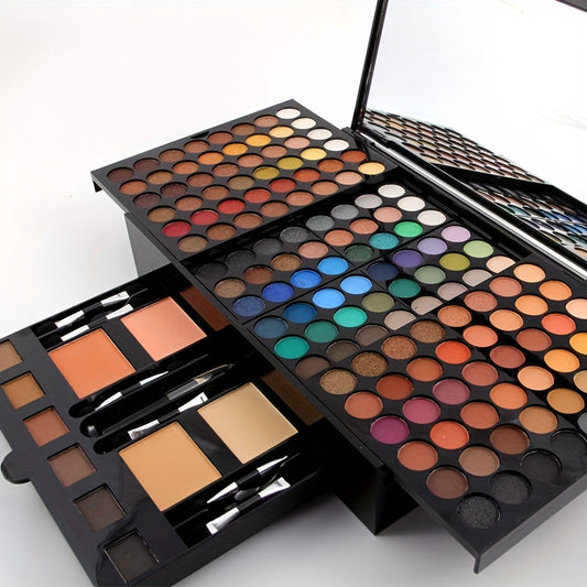 190 Color Professional Makeup Palette Kit with Mirror and Full Brush Set 4-in-1 Eyeshadow Pressed Powder Blush and Eyebrow Kit for Natural Daily Looks Perfect Valentine's Day Gift for Her