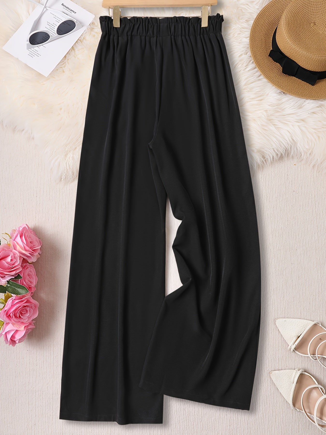 Plus Size Solid Simple Wide Leg Pants