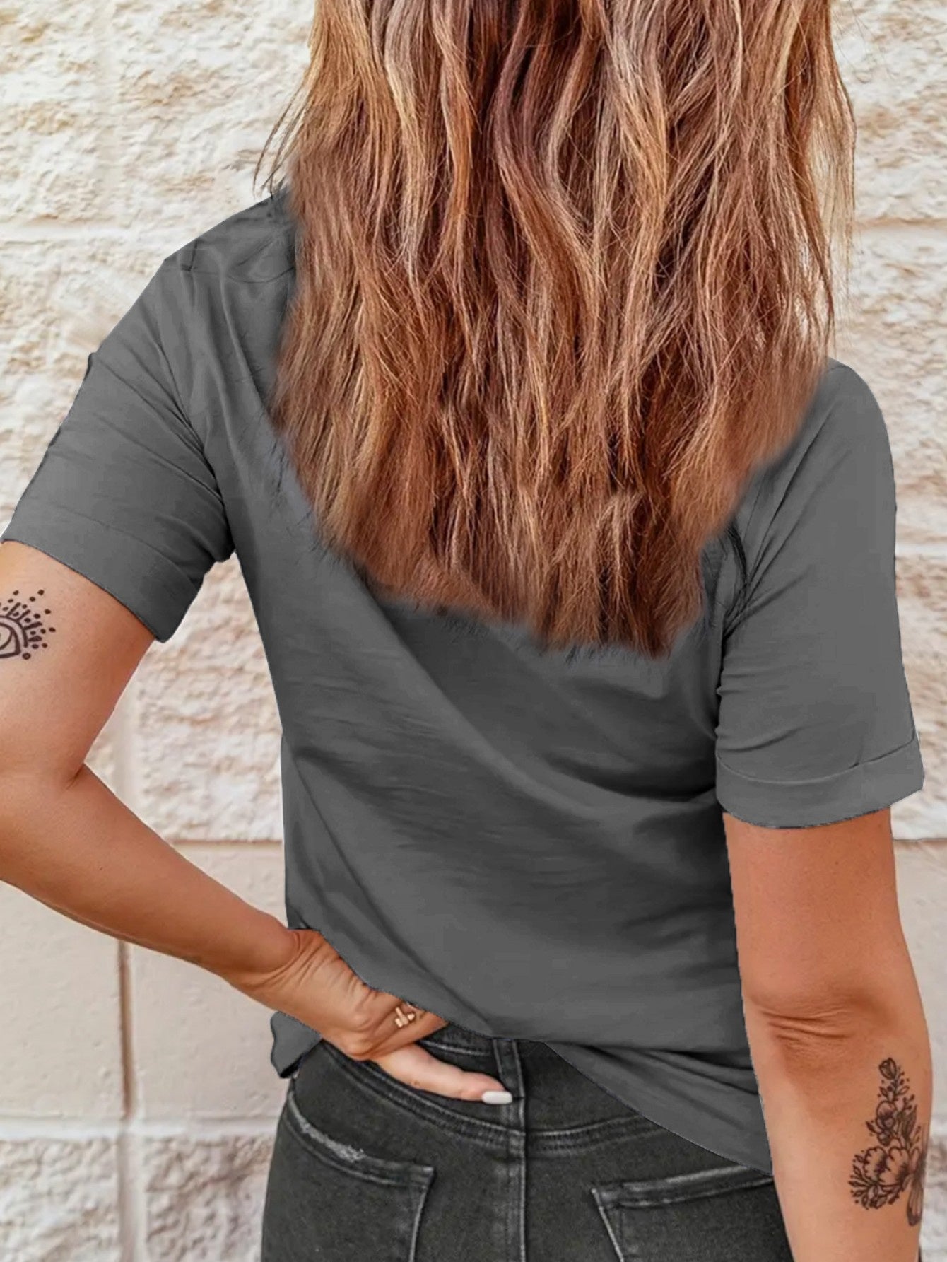 Womens Crew Neck Fashionable Heart Print T-Shirt - Casual Top