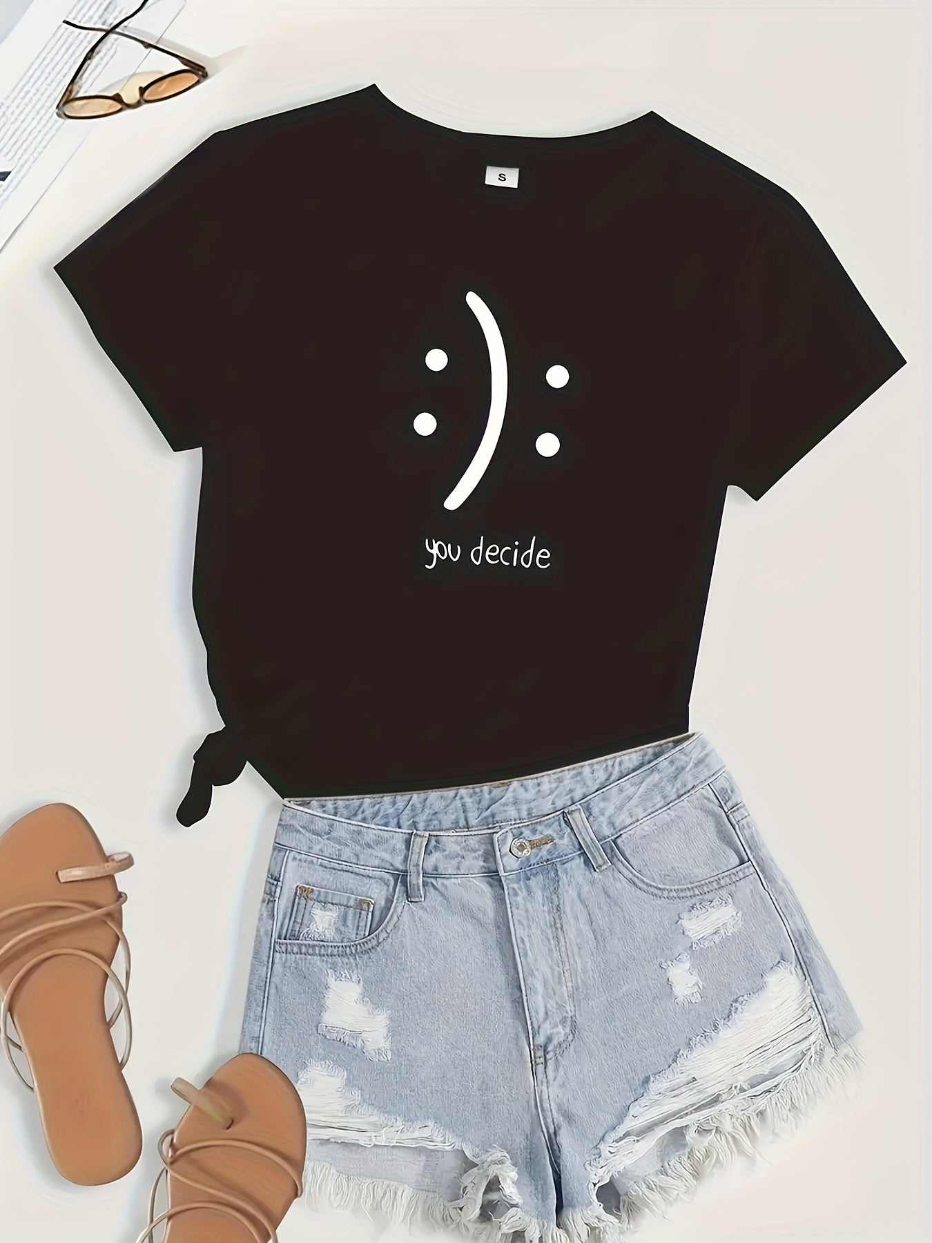 You Decide Print Crew Neck T-Shirt, Casual Short Sleeve T-Shirt For Spring & Summer, Women's Clothing