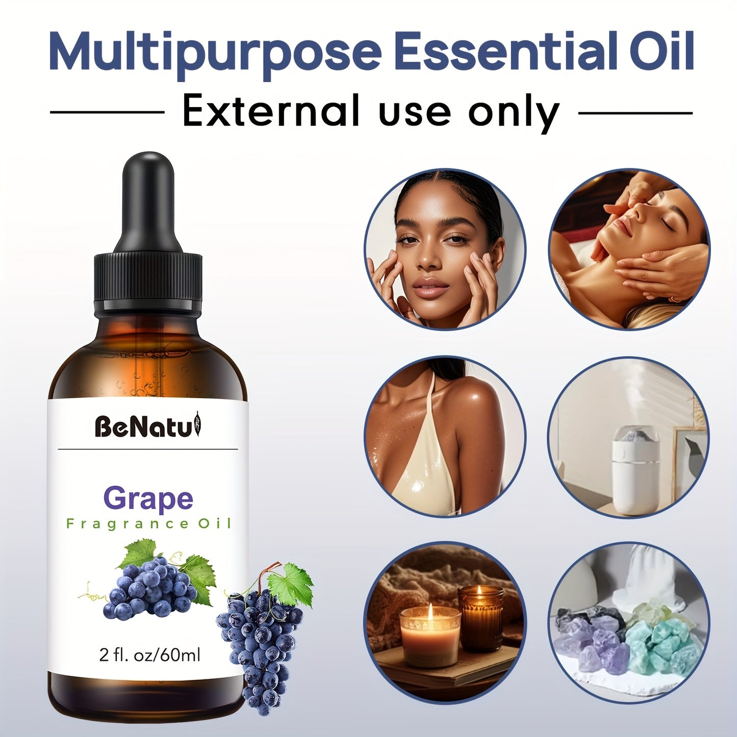 2.03 Ounce Grape Fragrance Essential Oil Premium Fruit Scent for Diffusers Humidifiers Candle Making and Sachet Bags Long Lasting Aromatherapy Oil with Dark Amber Glass Bottle and Dropper Cap