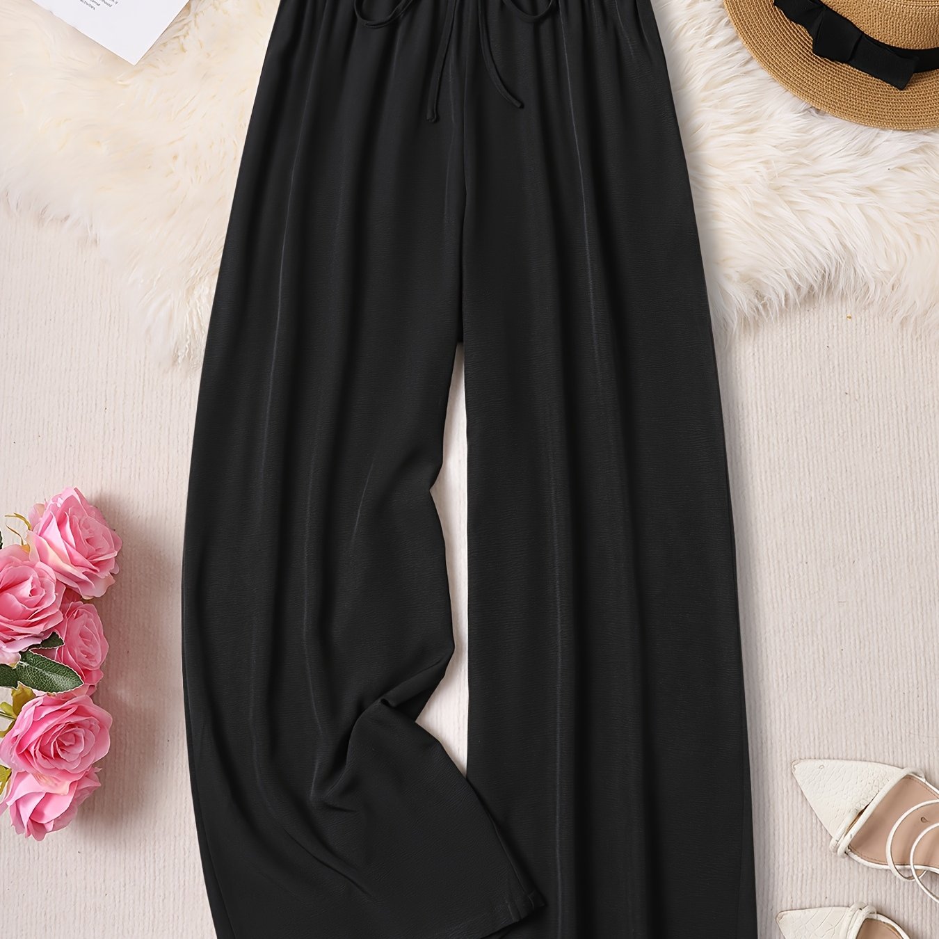 Plus Size Solid Simple Wide Leg Pants