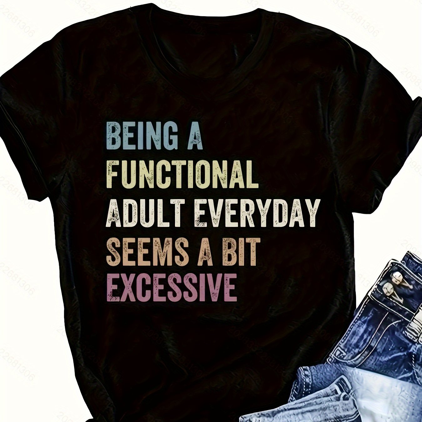 Letter Print T-shirt, Short Sleeve Crew Neck For Women