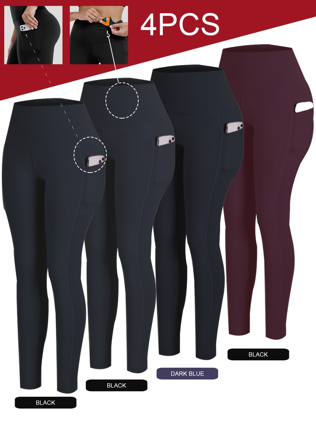 PRO-FiT Women'S 4pcs Set Of Sports Leggings, Abdominal Control, Butt Lift, Nine-point Printed Yoga Pants