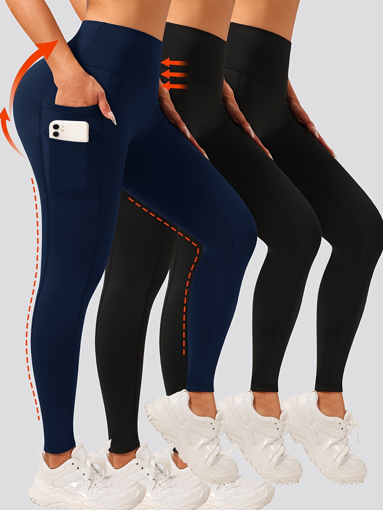 Women's 3Pcs High-Waisted Yoga Leggings With Pocket