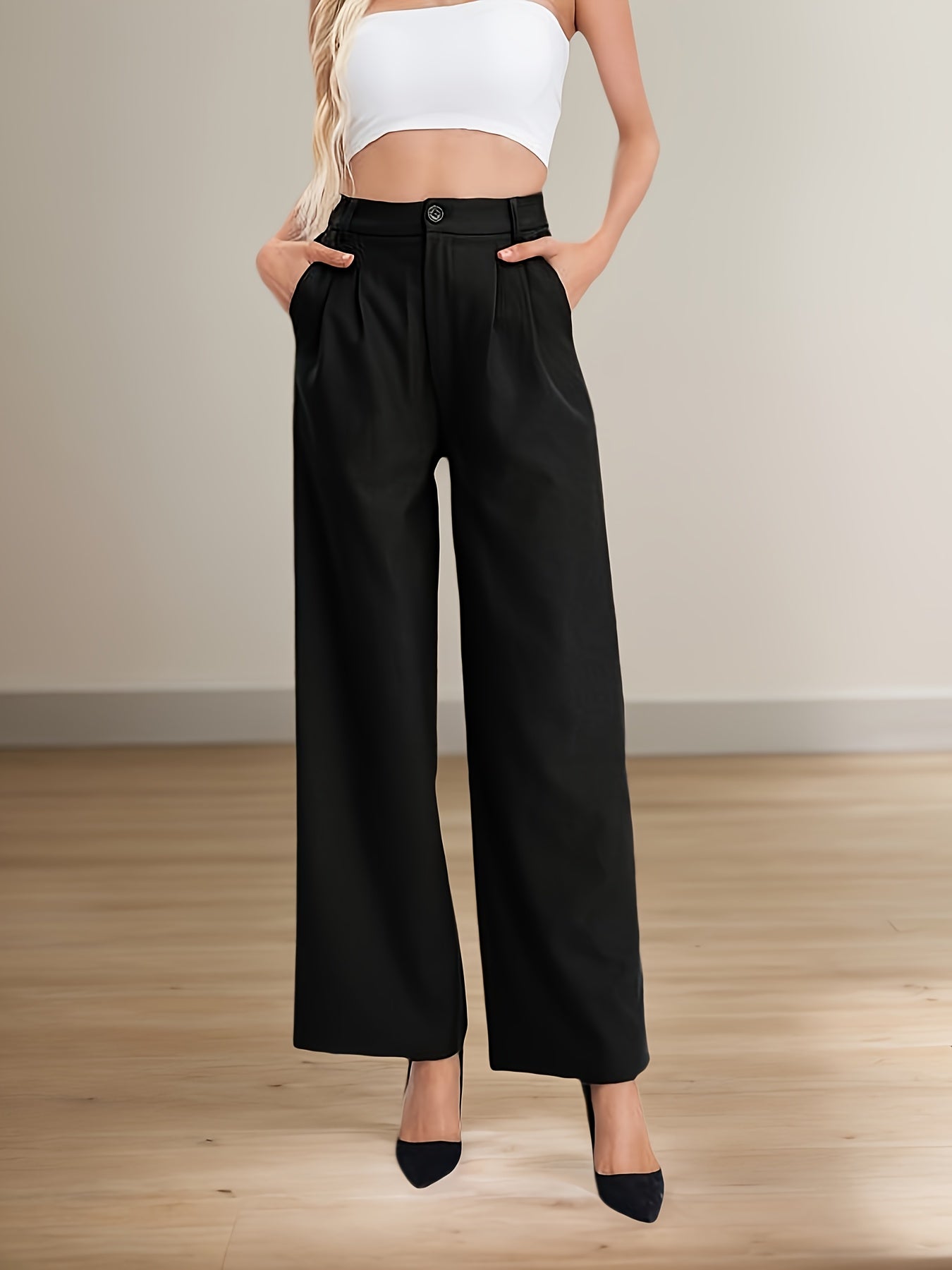 Elegant Navy Blue Wide Leg Pants for Women