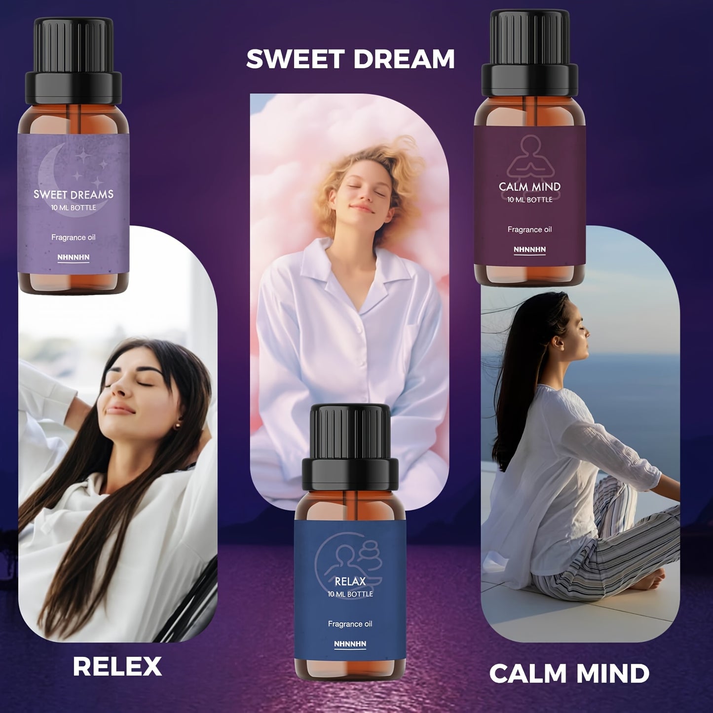 Essential Oils Set Scented Fragrance Oil Kit for Diffuser Sweet Dreams Calm Mind Relax Lavender Cherry Blossom Vanilla 6x0.34oz Gift