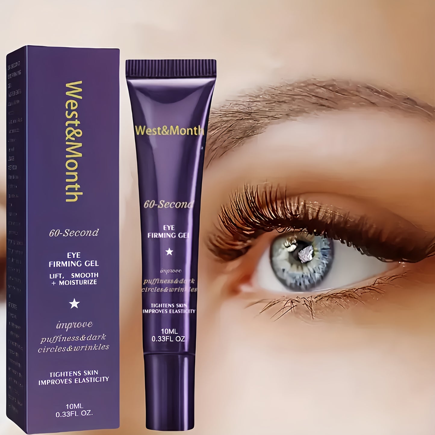 2pcs West Month Eye Firming Gel 0.34oz Each Fast 60 Second Formula for Fine Lines Moisturizes and Tightens Skin with Caffeine Retinol and Hyaluronic Acid Alcohol Free Ideal Gift for Her