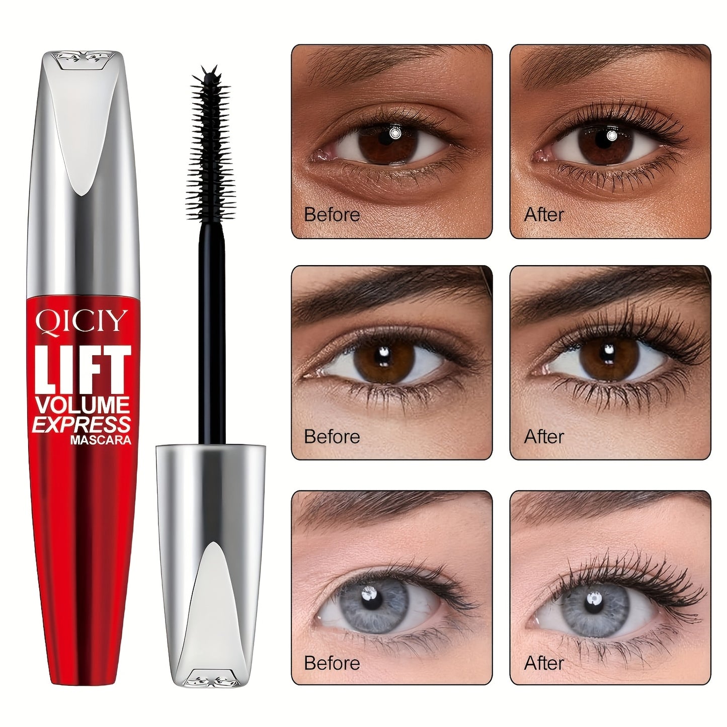 2PCS QICY Lift Volume Express Mascara Waterproof Long Lasting Black Natural Streak Free Lashes Enhances Eye Contour Smudge Proof Clump Free Formula