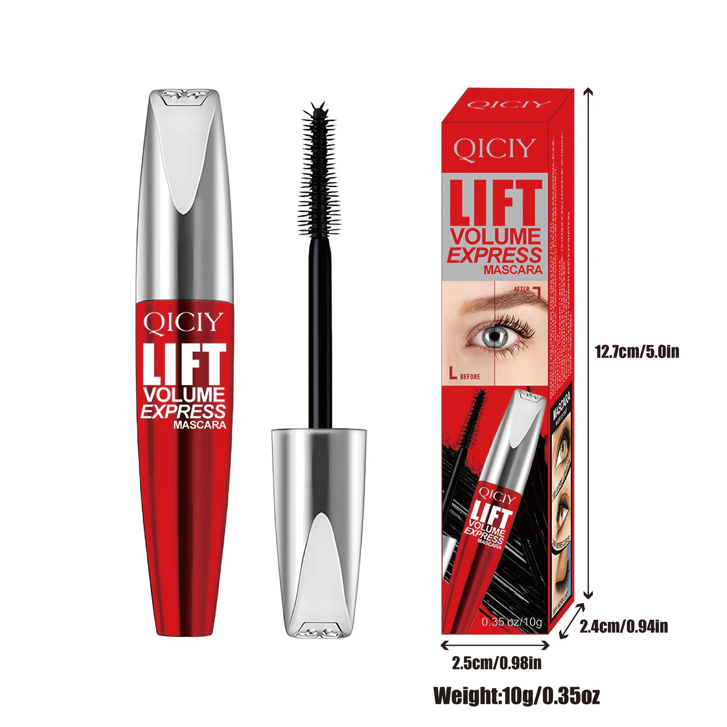 2PCS QICY Lift Volume Express Mascara Waterproof Long Lasting Black Natural Streak Free Lashes Enhances Eye Contour Smudge Proof Clump Free Formula
