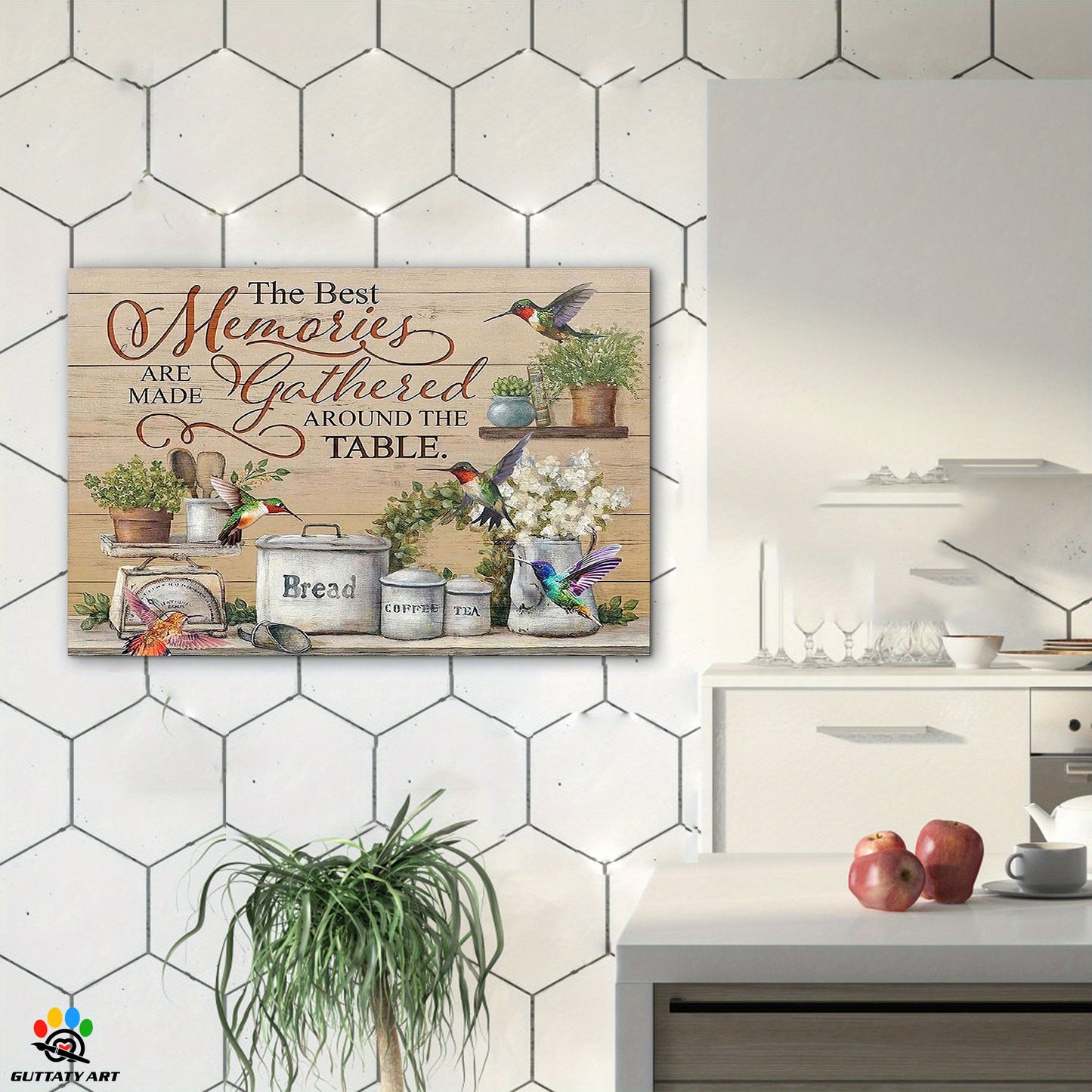 [2D Flat] Framed Canvas Kitchen Wall Art Rustic Decor