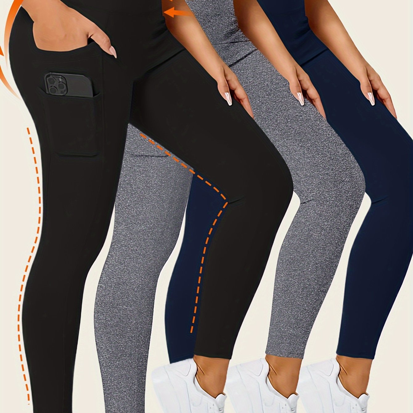 Women's 3Pcs High-Waisted Yoga Leggings With Pocket