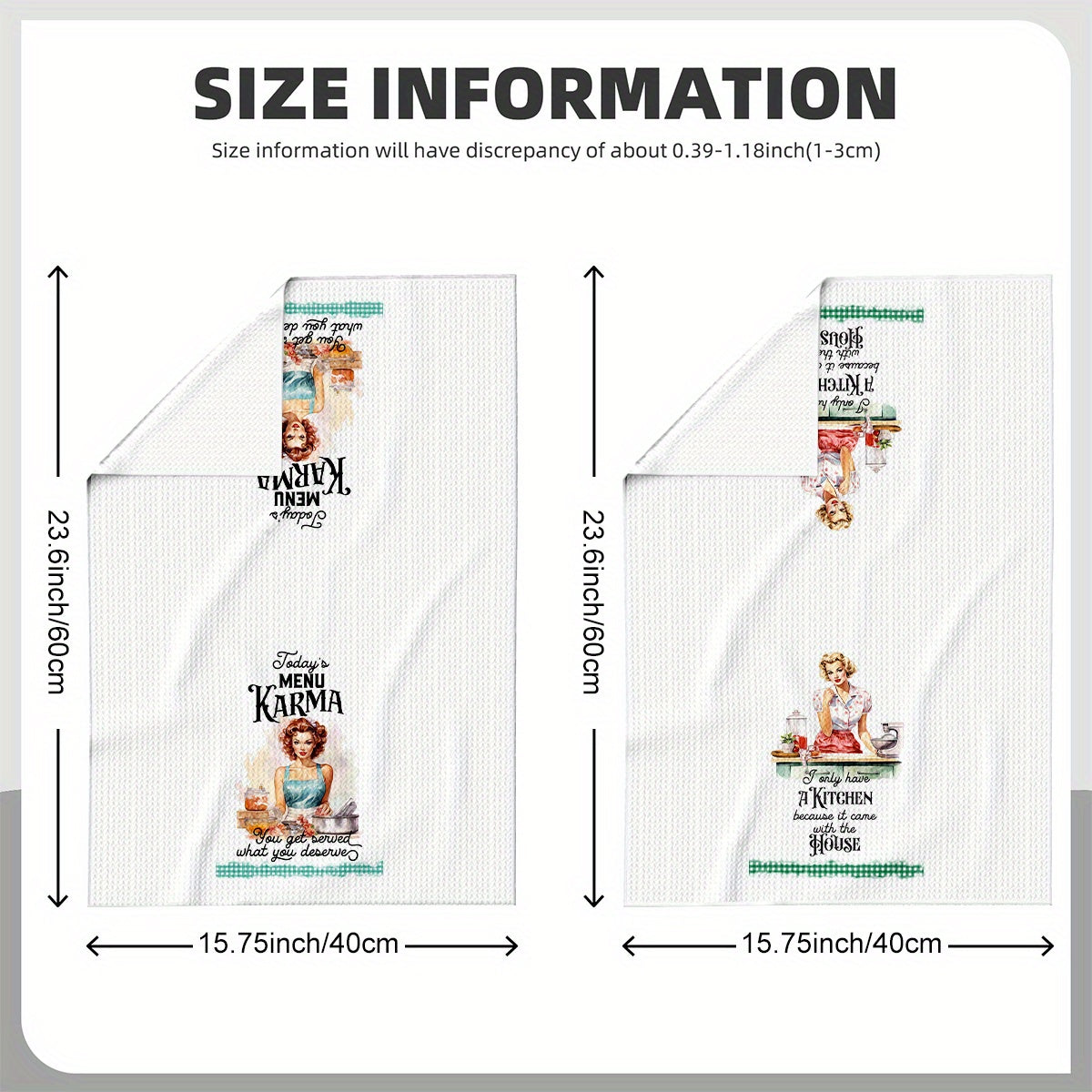 2 Pack Funny Retro Woman Kitchen Towels Absorbent Soft Tea Towel Set Quick Drying Dish Cloths Kitchen Themed Decoration Cleaning Supplies
