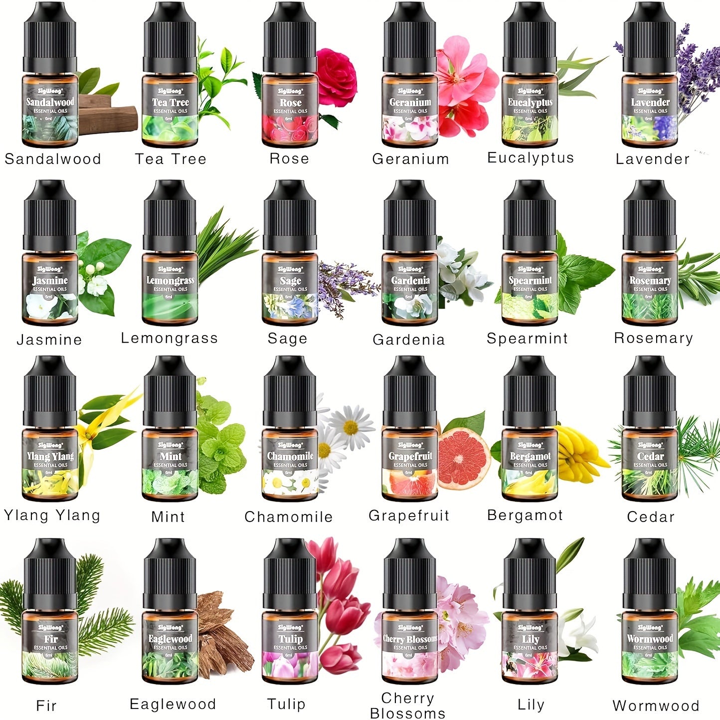 Essential Oils Set 24 Scents Fragrance Oil for Candle and Soap Making Long Lasting Natural Essential Oil for Diffuser Humidifier and Body Massage DIY Candle Making 6ml Each