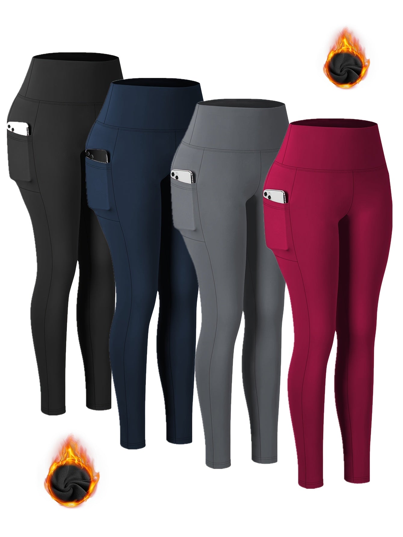 Women's High-Waisted Fleece-Lined Yoga Leggings with Pockets