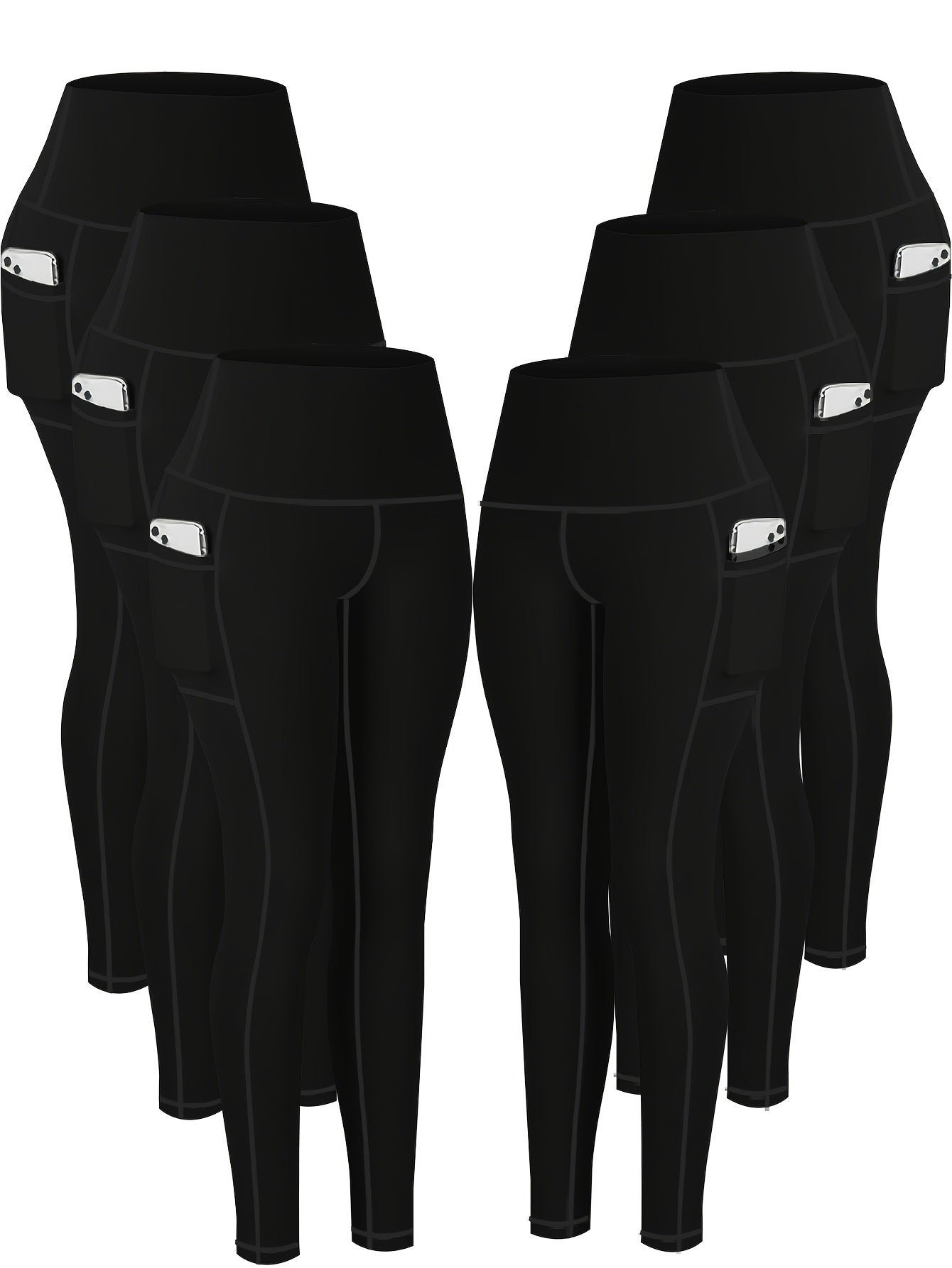6pcs Plus Size High-Waist Yoga Leggings with Pockets - Tummy Control, Butt Lift