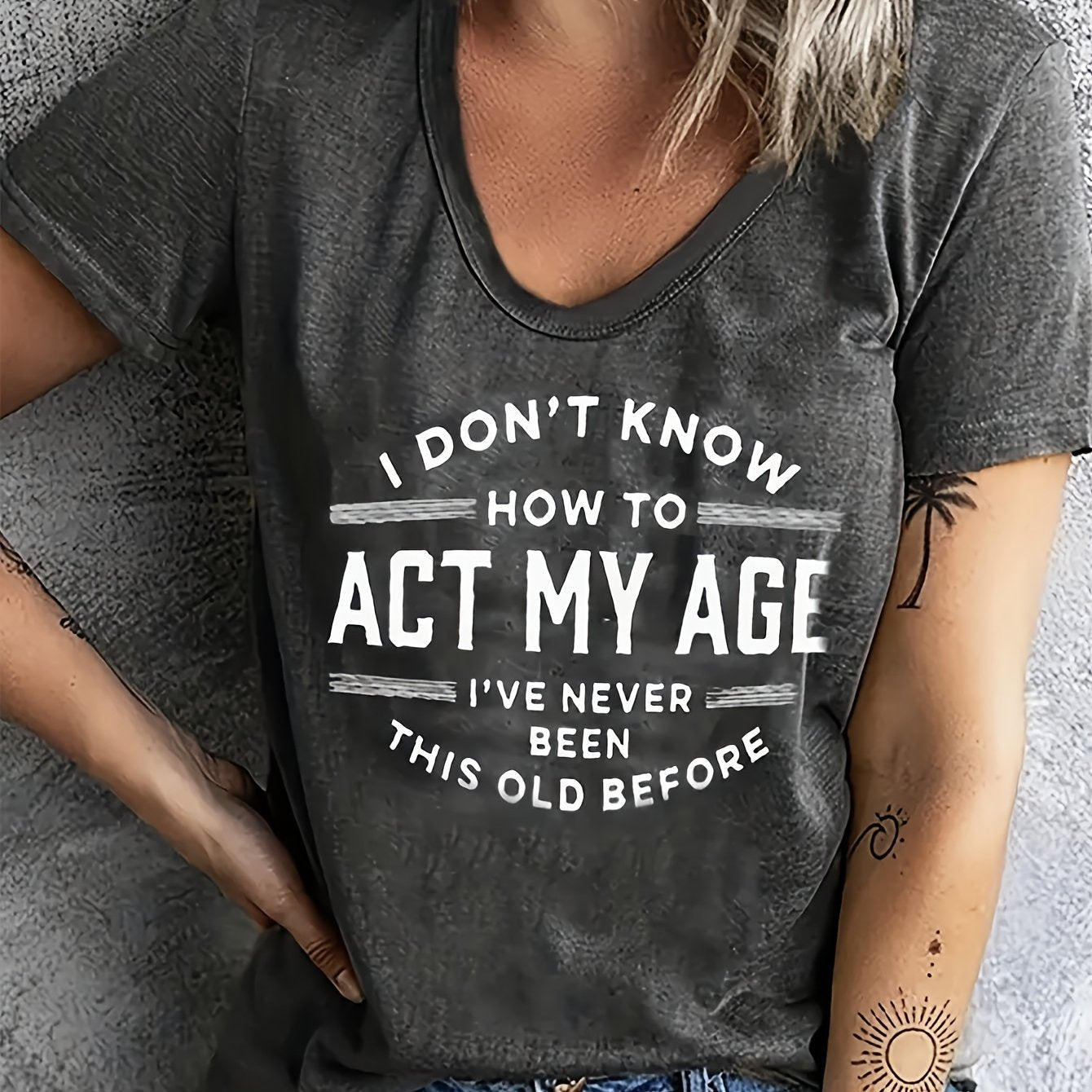 Women's "Act My Age" Graphic T-Shirt - Casual Short Sleeve, Round Neck, Lightweight Top - Breathable, Machine Washable - Perfect for Spring & Summer Fashion, Everyday Tshirt|Playful Design| Fabric
