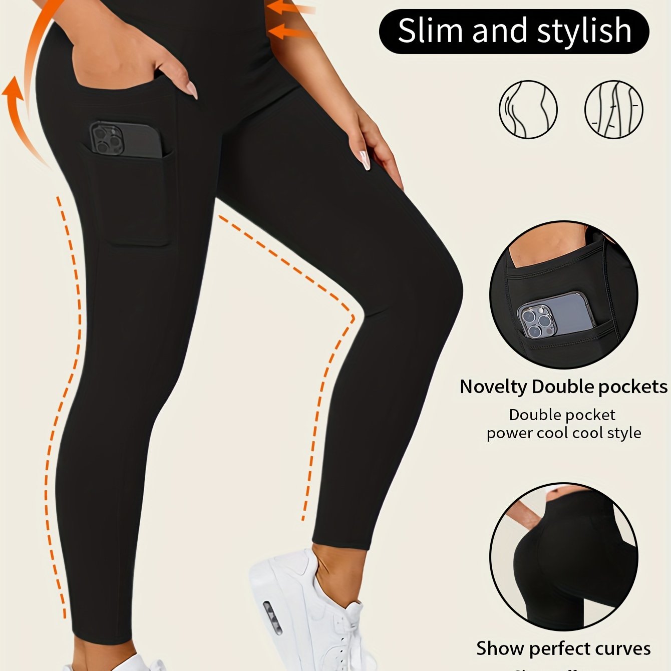 Solid Color Yoga Pants With Pocket, High Stretch Stretch Running Fitness Sports Leggings