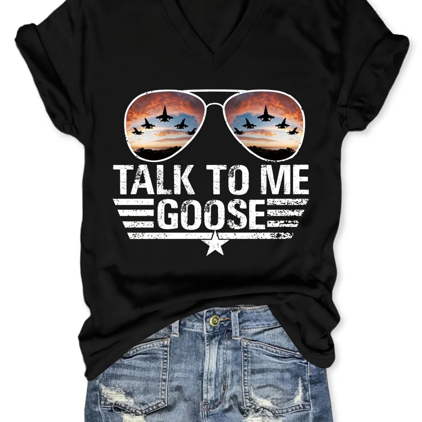 Vibrant Glasses Print V-Neck T-Shirt for Women Casual Wear