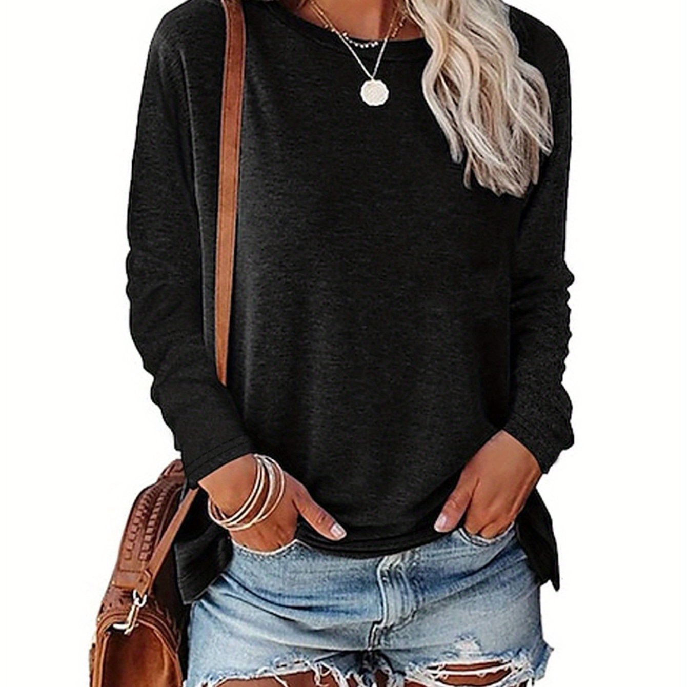 Women's T-Shirt - Comfy Long Sleeve Crew Neck