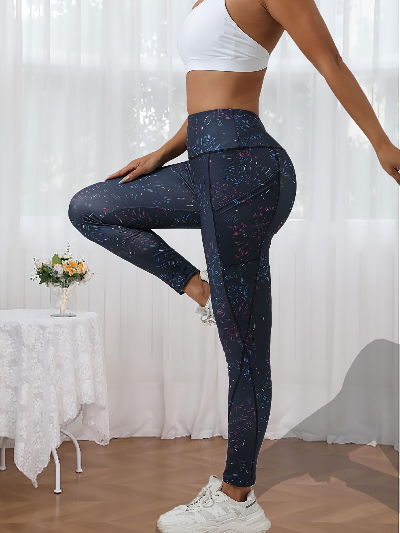 High-Waist Tummy Control Yoga Leggings with Pockets, Cross-Line Body Shaping, Butt Lifting, Fitness & Workout Pants