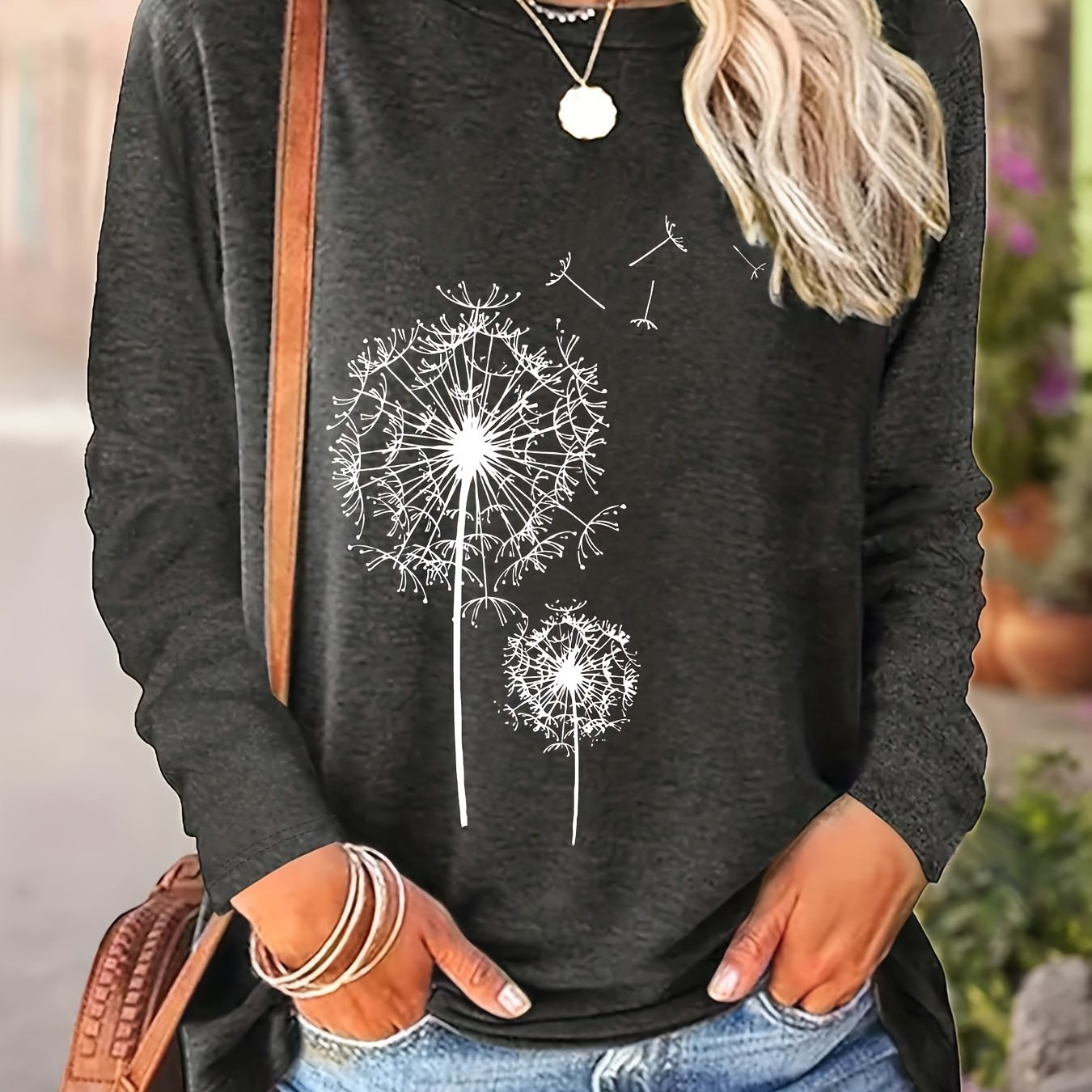 Vibrant Dandelion Print Crew Neck T-Shirt