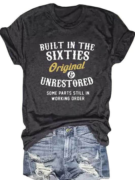 Monogrammed-Printed Round Neck Casual Short Sleeve T-Shirt Fashion Women's Fashion