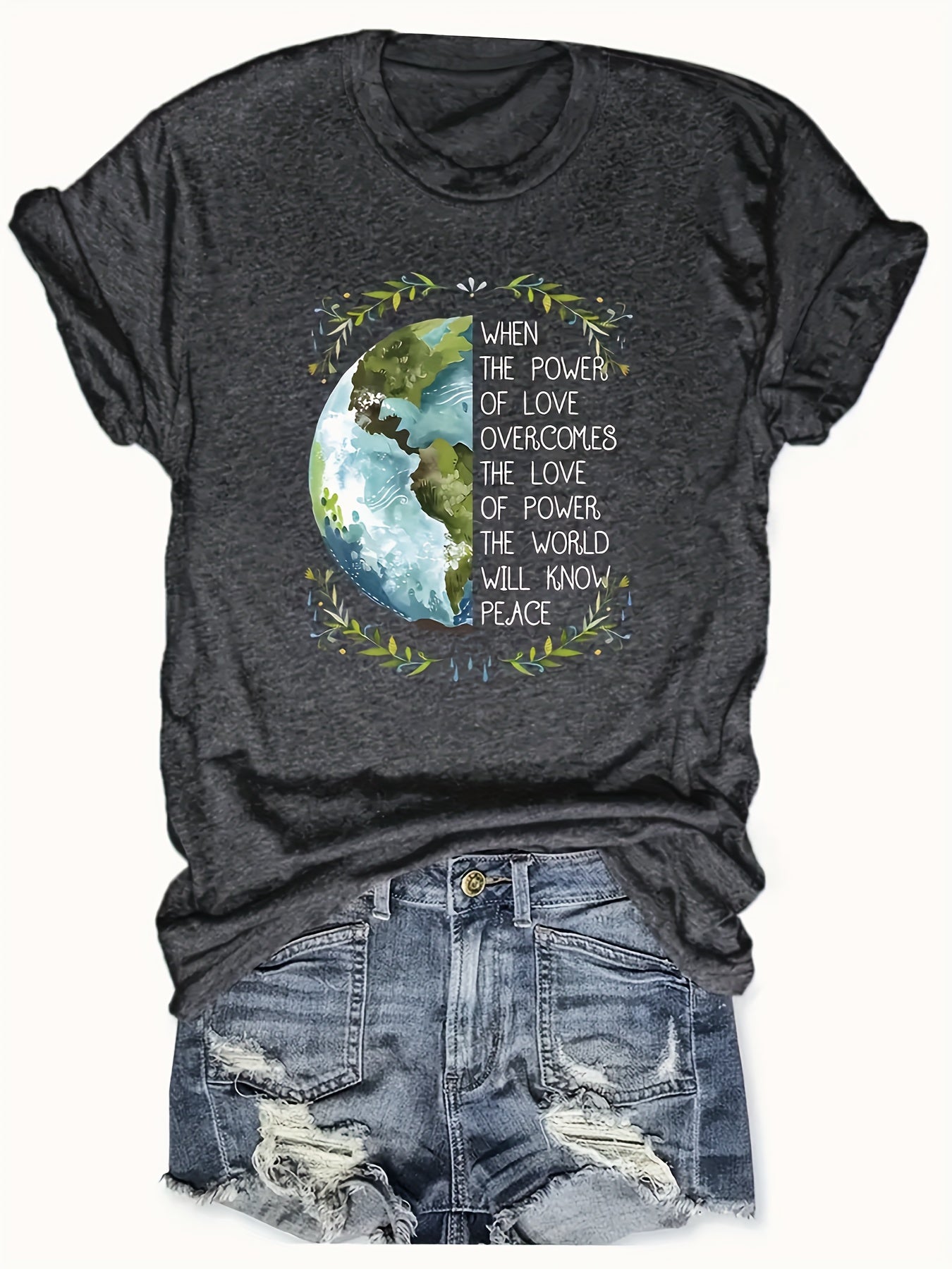 Fashionable Womens Graphic Print T-Shirt Casual Crew Neck Top