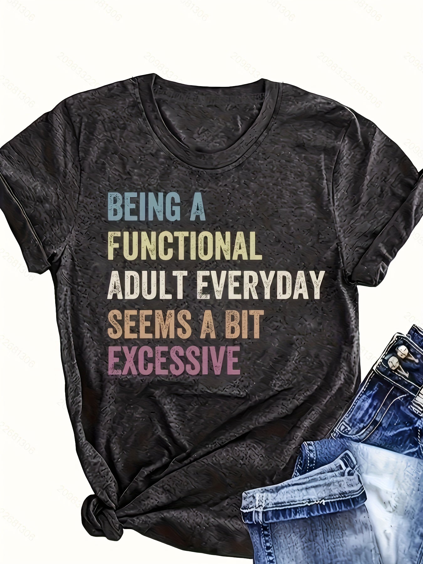 Letter Print T-shirt, Short Sleeve Crew Neck For Women