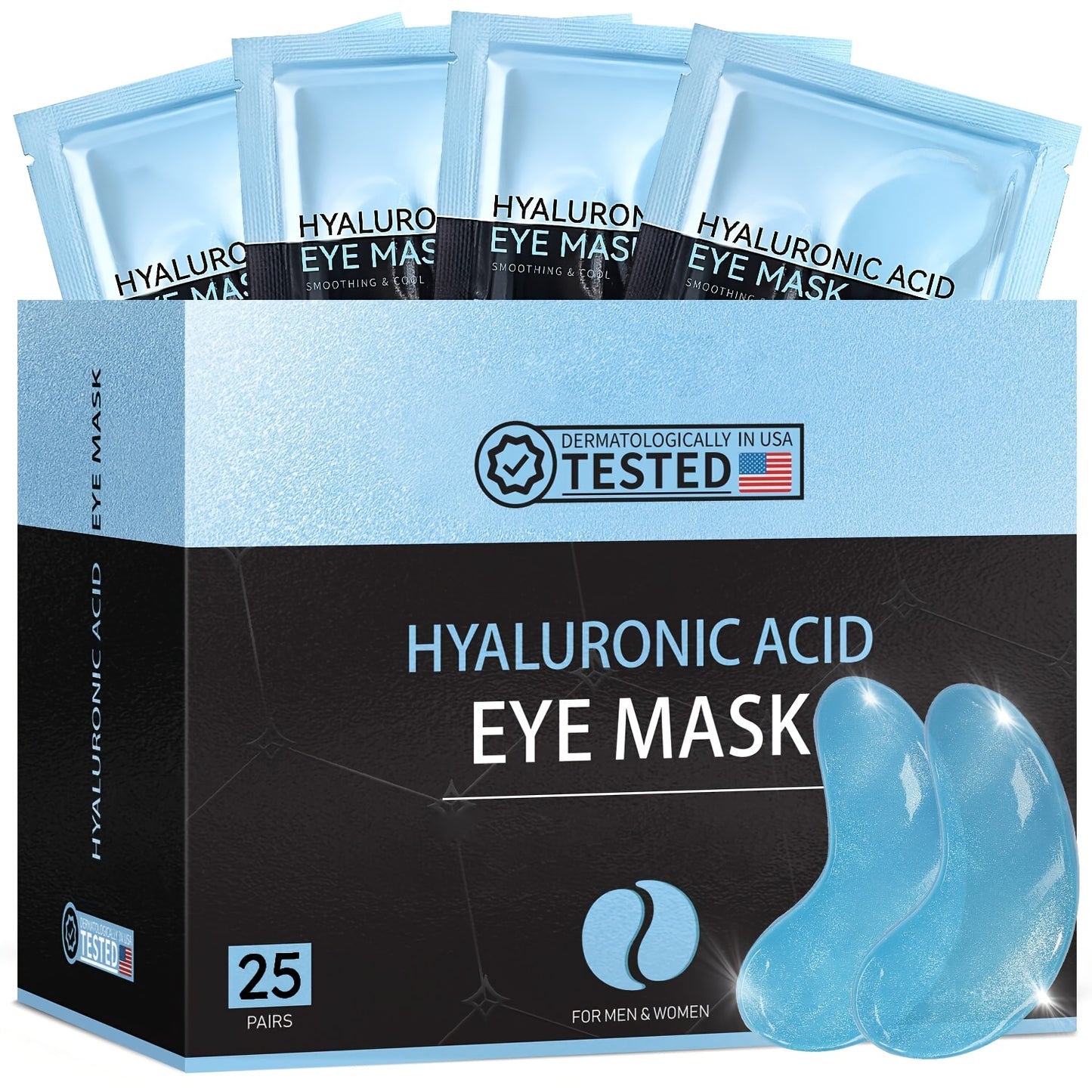 25 Pairs Of Blue Eye Patches with Hydrolyzed Collagen, Hyaluronic Acid And Nourishing Moisturizing Ingredients