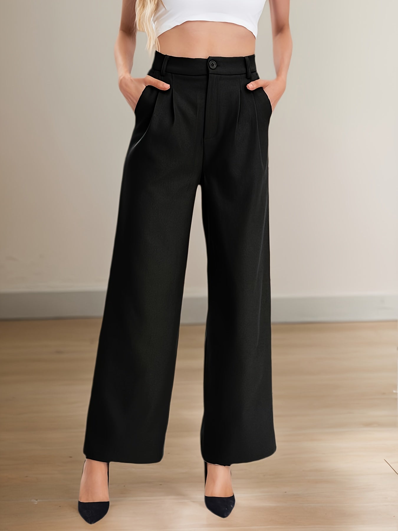 Elegant Navy Blue Wide Leg Pants for Women