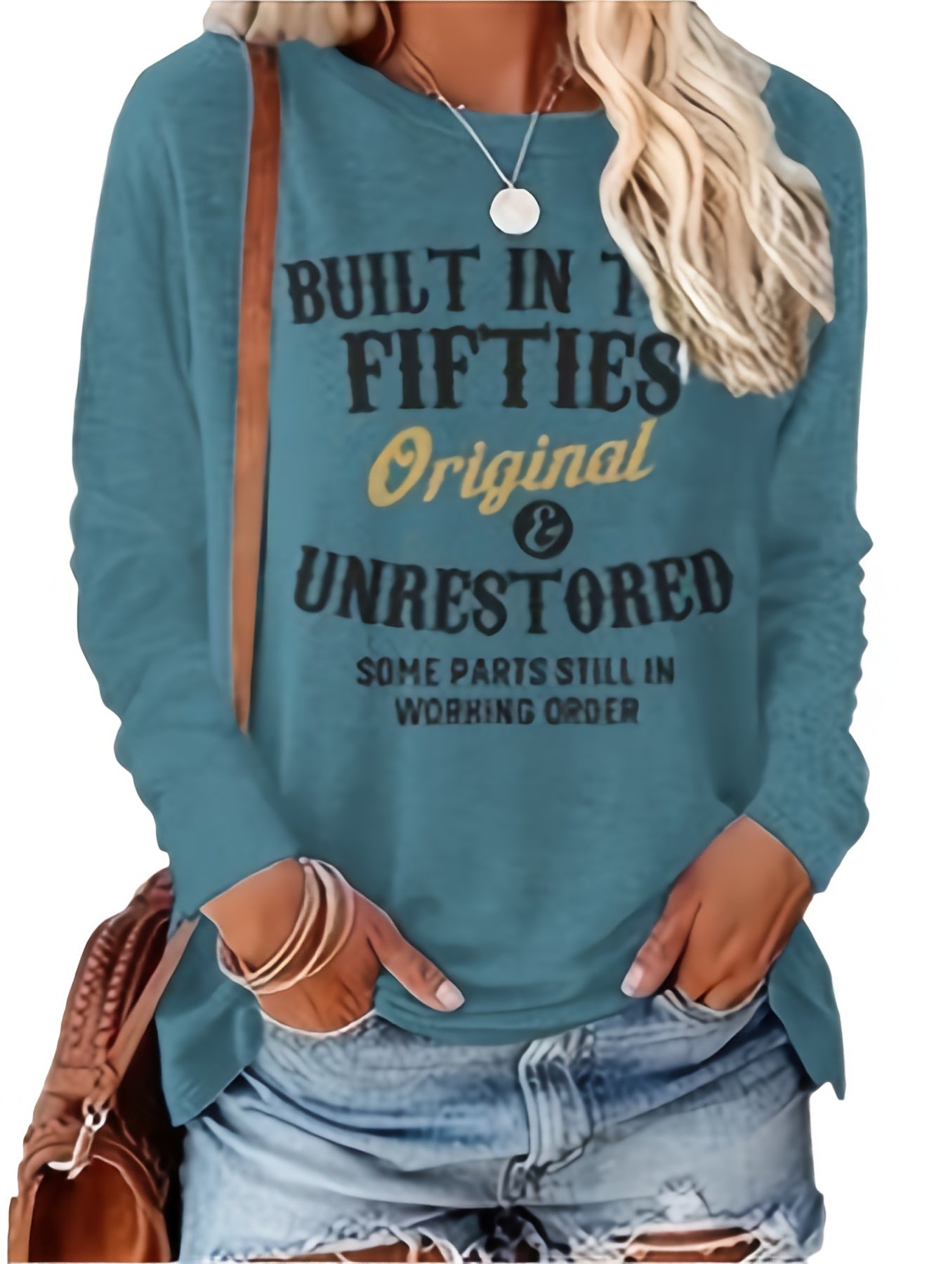 Letter Printed Women'S T-Shirt Fun Print - Comfortable Long Sleeved Round Neck - Perfect Choice for Spring And Autumn Casual Wear