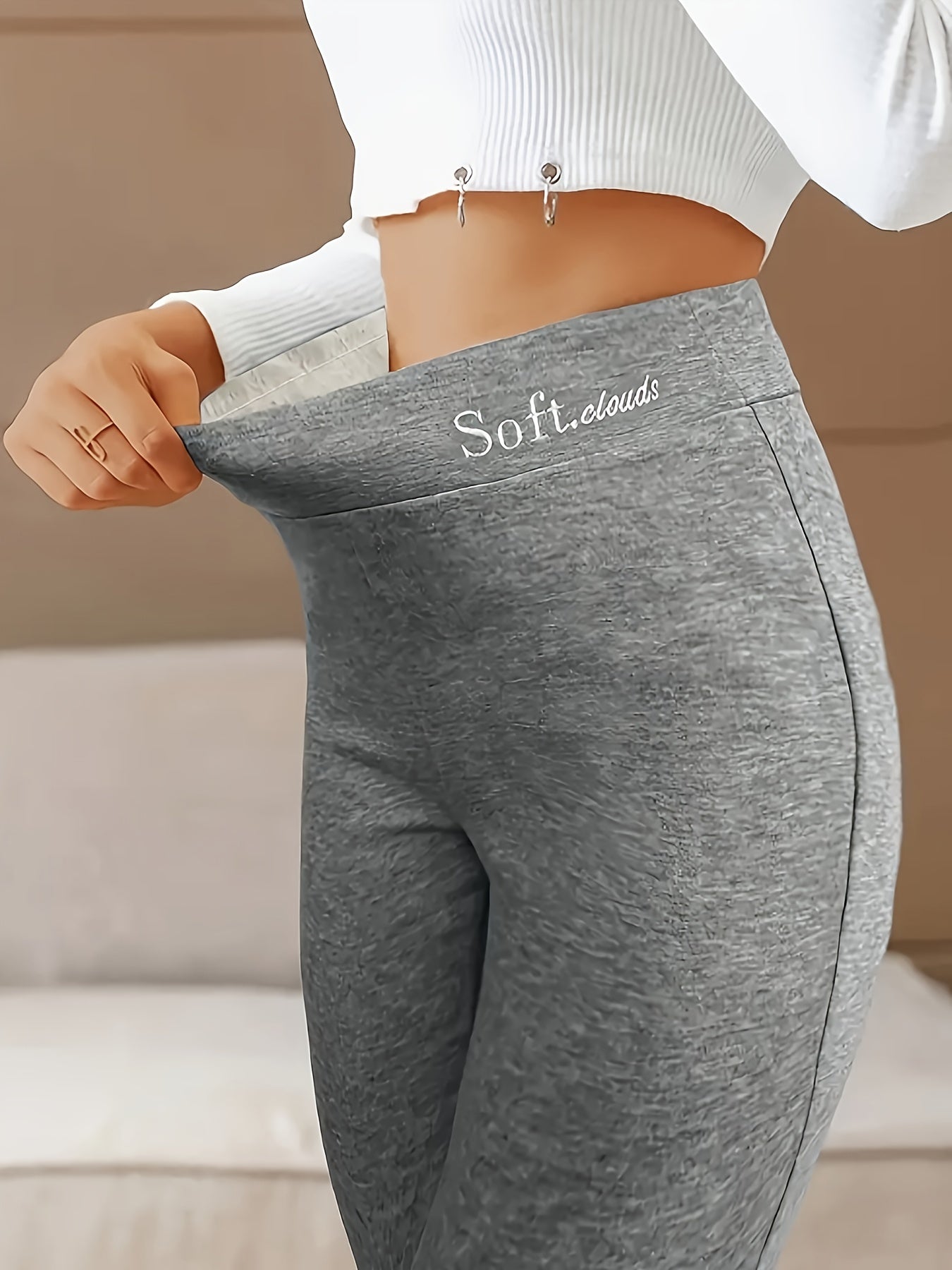 Ladies' Tight-fitting Gray Pants With Fleece Liningr