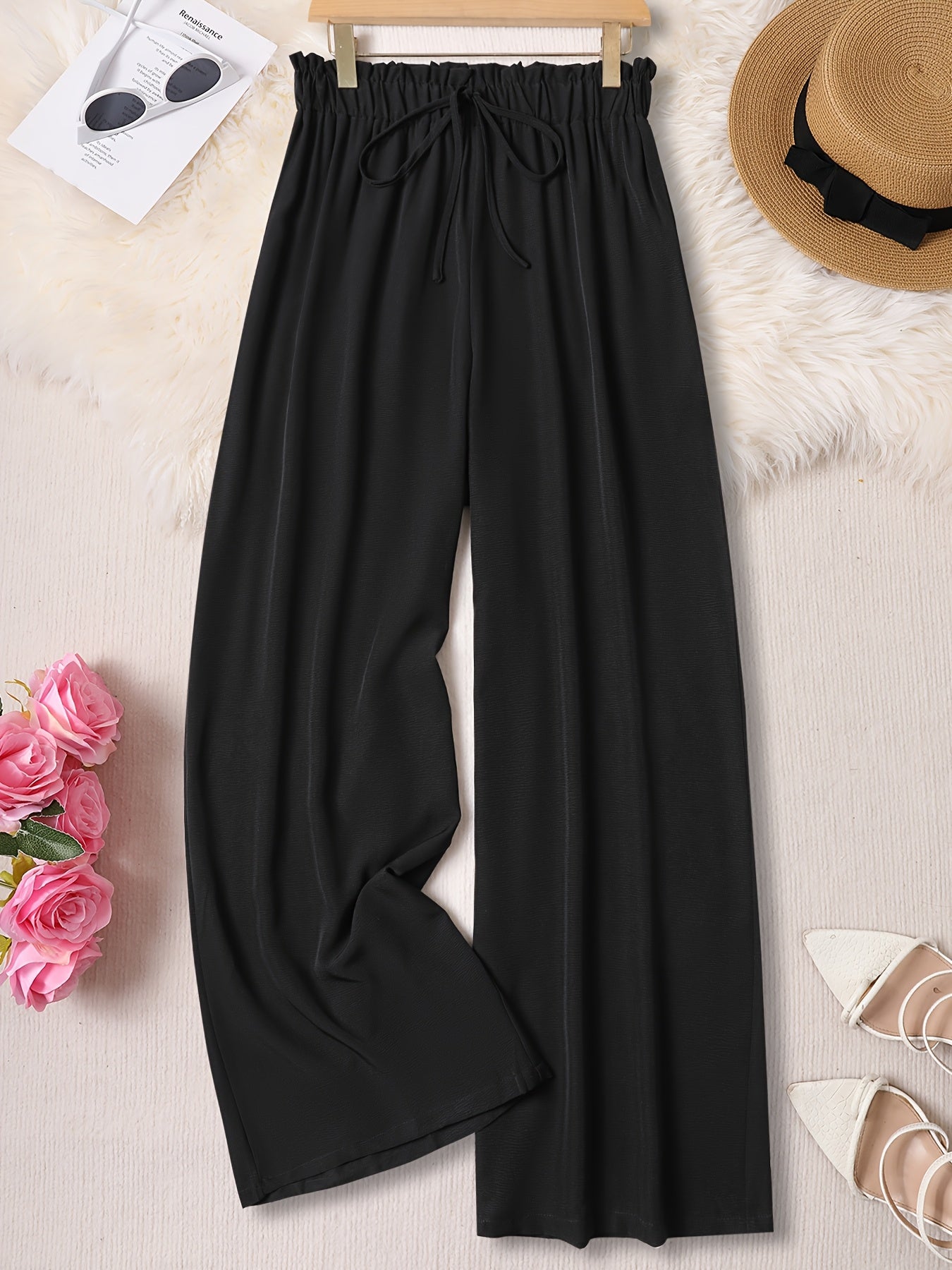 Plus Size Solid Simple Wide Leg Pants