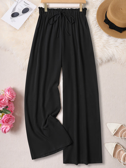 Plus Size Solid Simple Wide Leg Pants