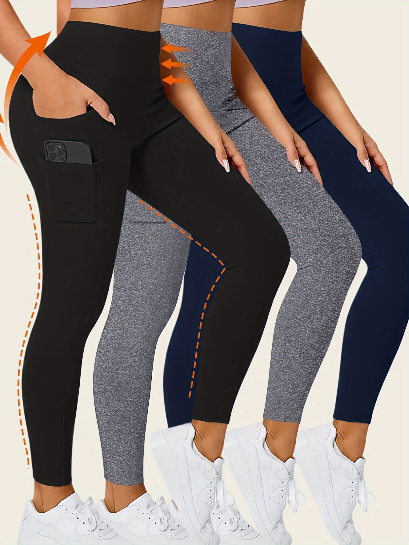 Women's 3Pcs High-Waisted Yoga Leggings With Pocket