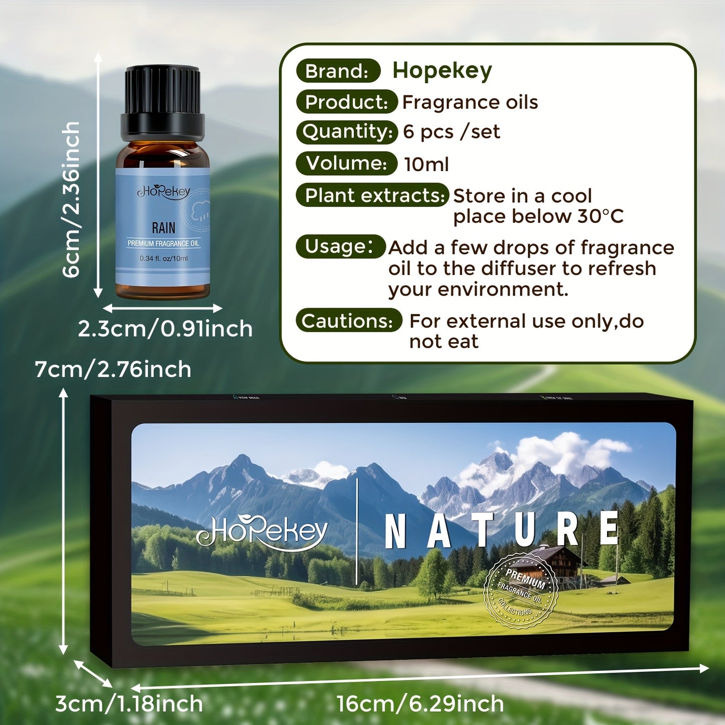 Natural 6 Piece Essential Oil Set Ocean Breeze Pine Sandalwood Rain Bamboo Unique Fragrances Long Lasting Aromatherapy Gift Set