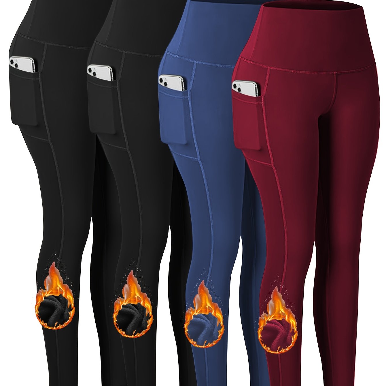 Plus Size 4pcs Set Sports Leggings, Thickened Yoga Pants With Fleece For Running,