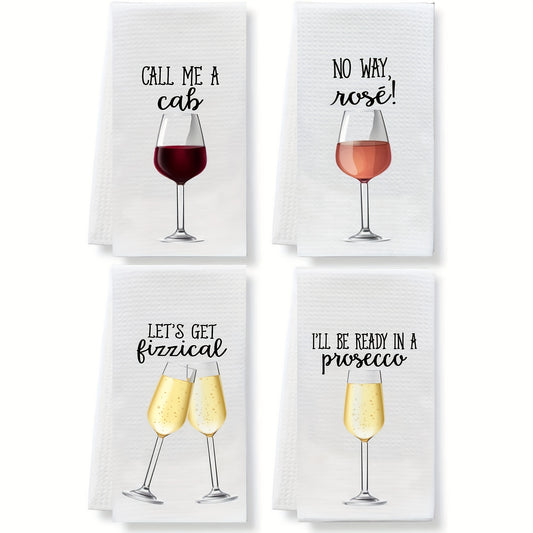 4pcs Whimsical Wine-Themed Kitchen Towels - Ideal Hostess Gifts