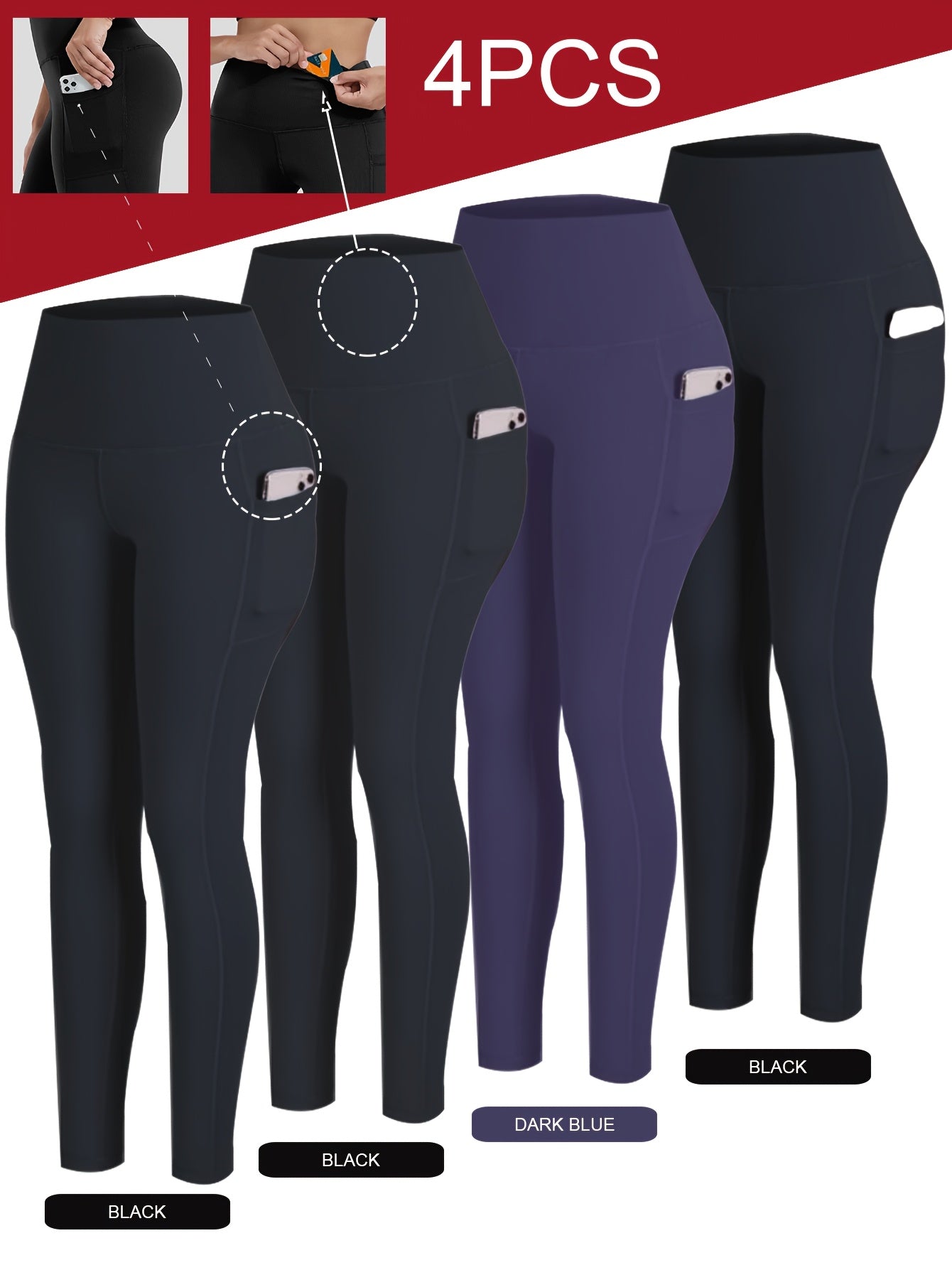 PRO-FiT Women'S 4pcs Set Of Sports Leggings, Abdominal Control, Butt Lift, Nine-point Printed Yoga Pants