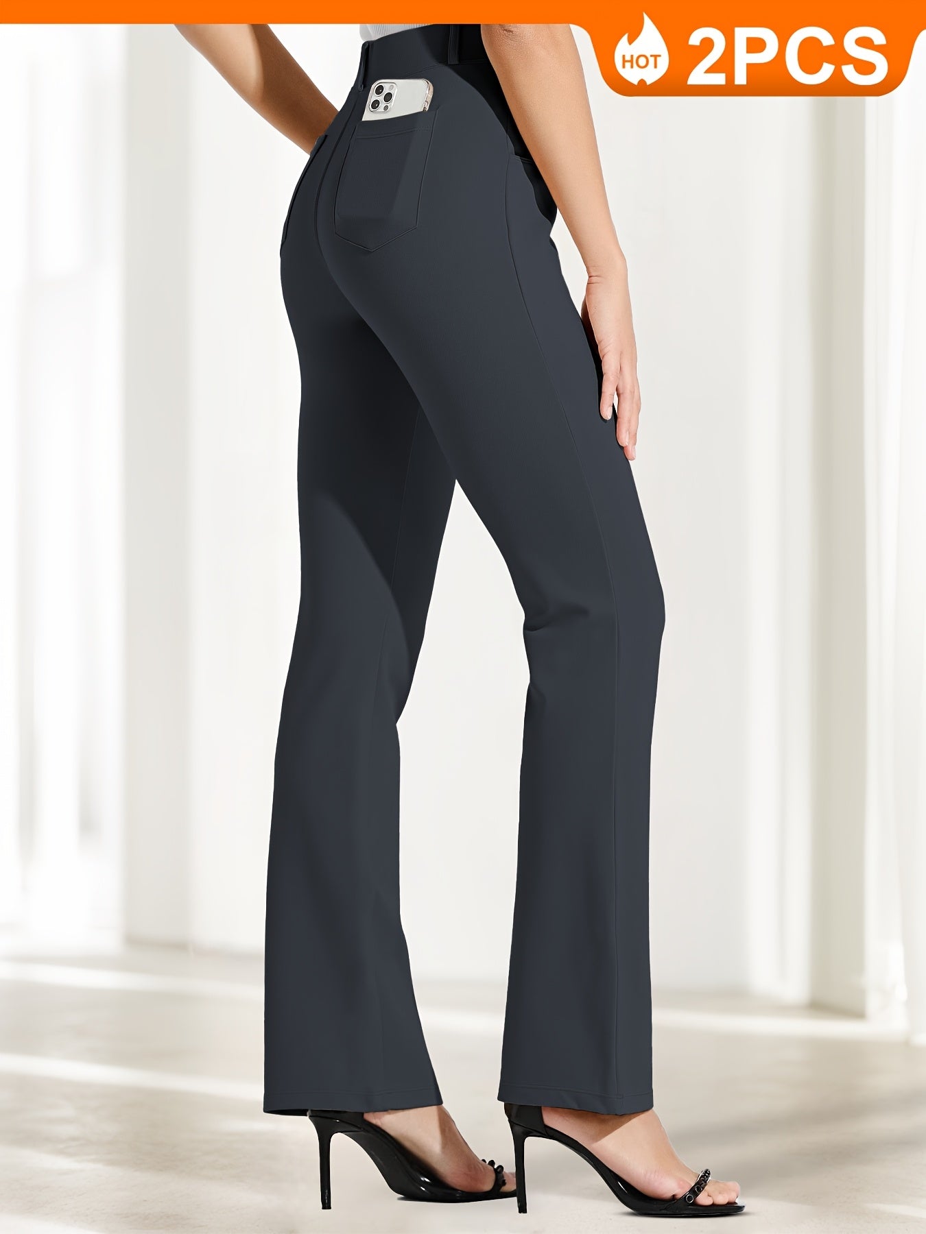 2pcs Yoga Dress Pants With 4 Pockets For Women Wide Leg Pants High Waist Workout Pants Tummy Control